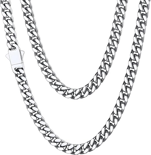 ChainsHouse Stainless Steel Mens Cuban Link Chain, Black/ 18K Gold Plated Miami Cuban Chain