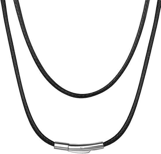 ChainsHouse Waterproof Braided Black Leather Necklace Cord with Clasp, Men Women DIY Rope