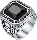 ChainsHouse Mens Black Onyx Rings, Retro X Bone Skull Stainless Steel Signet Rings for Men, Black